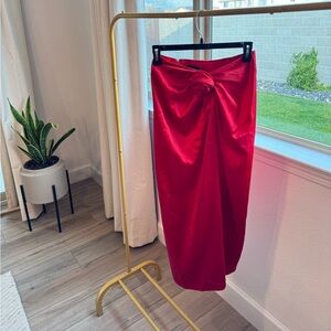 Vici Red Rosette Satin Midi Slit Skirt Size XS NWT
